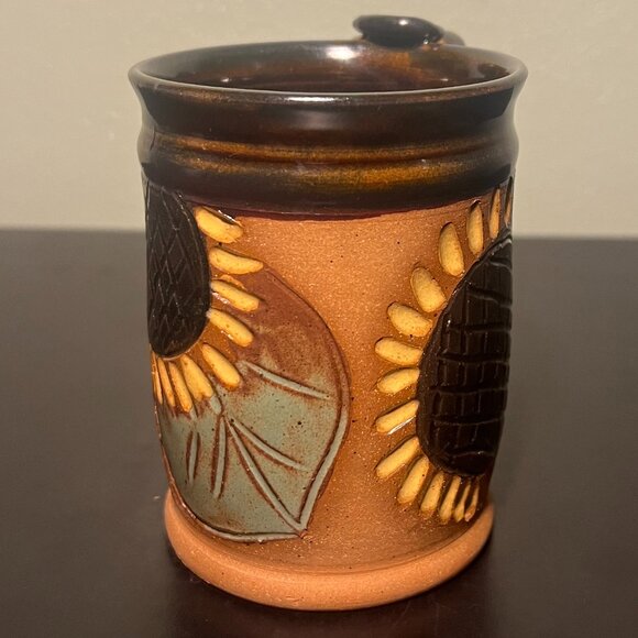 Handcrafted Sunflower Studio Art Pottery Mug w/ Incised & Embossed  Flowers BBP - Picture 5 of 15